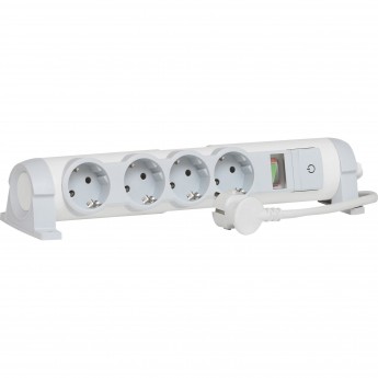 Удлинитель LEGRAND4X2К+З с индикатором потребленной мощности и защитой "Safe control" кабель 1,5 метра белый