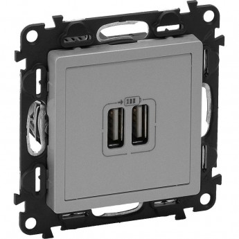 Зарядное устройство LEGRAND Valena LIFE с двумя USB-разъемами 240В/5В 1500мА с лицевой панелью алюминий