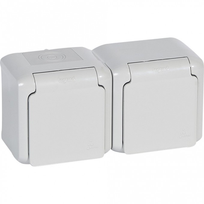 Розетки LEGRAND 2 х 2К+З с защитными шторками 16 A 250 В Quteo IP 44 серый 782353
